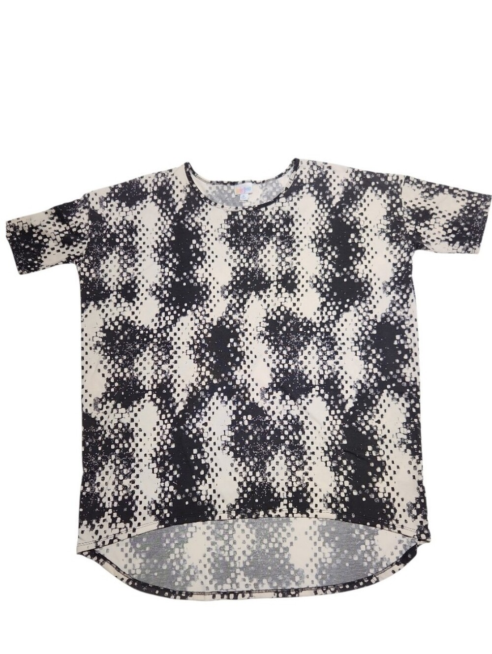 LuLaRoe Irma Tunic Pale Pink & Black Matrix Pattern (XL)